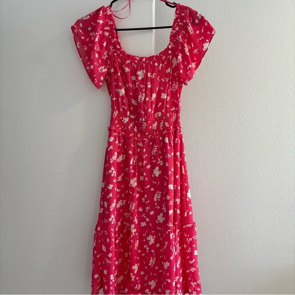 NWT Jessica Simpson Size XS Pink White Floral Dress Ruffle Trim Short Sleeve - Picture 1 of 11